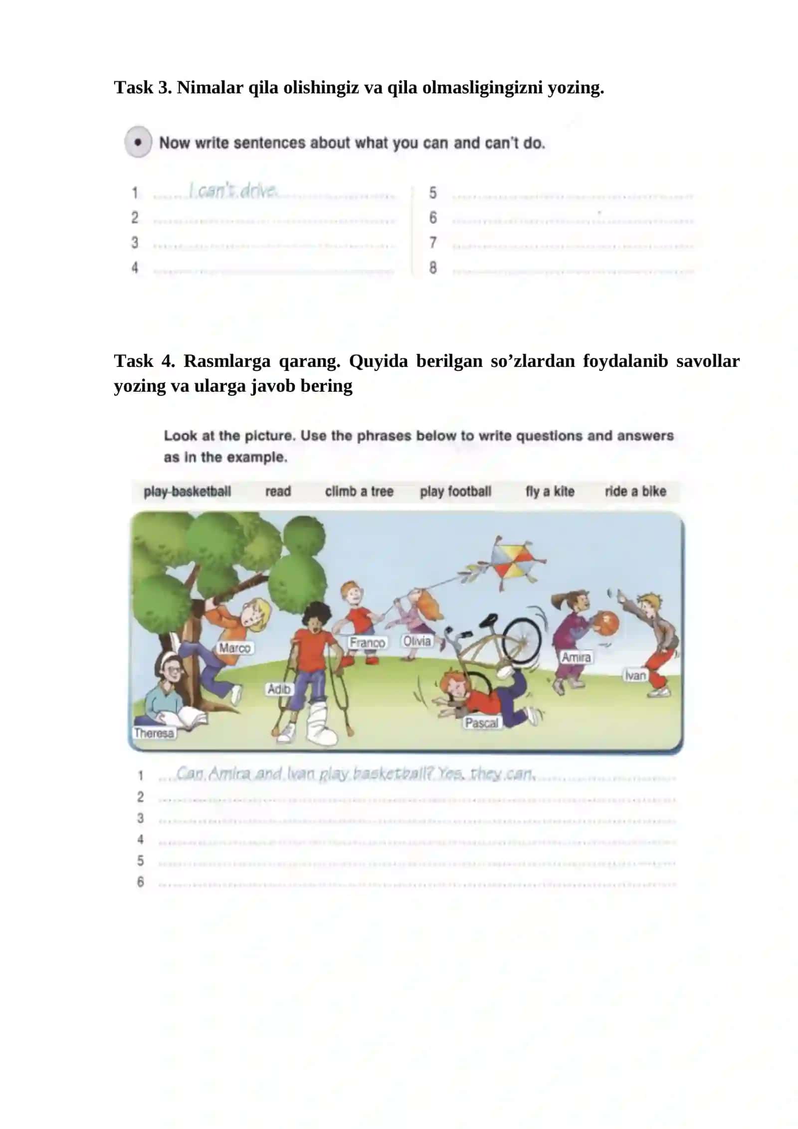 Task 1. Bu Naomi. U nimalar qila olishi va nimalar qila olmasligini yozing 2