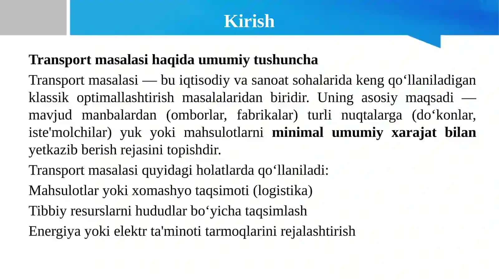 Monte-Karlo usulidan foydalanib, transport masalasini modellashtirish 2