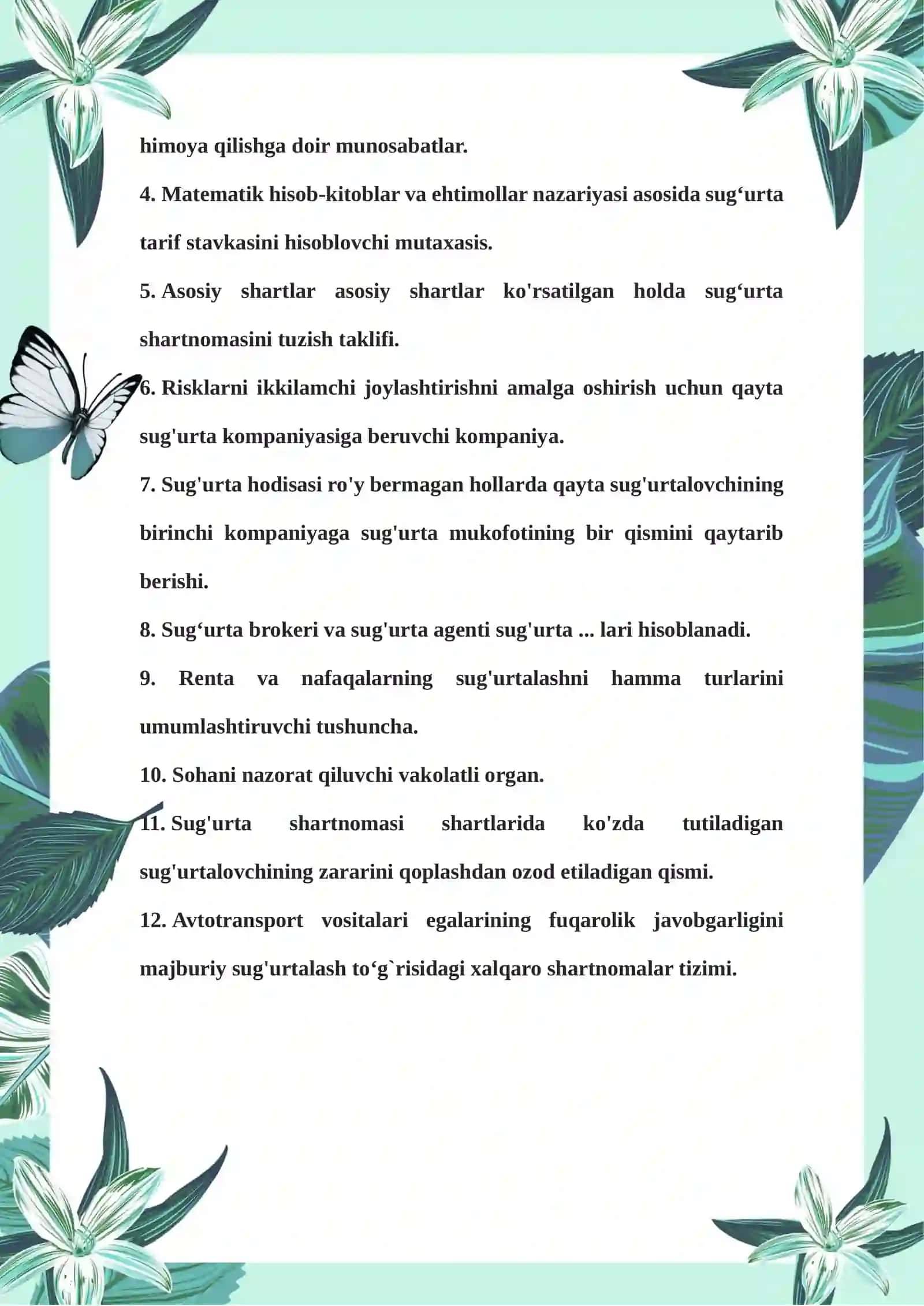 Sugʻurtaga oid  krossvord 2