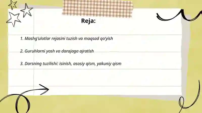 Suzish mashg'ulotlarini tashkil qilish 2