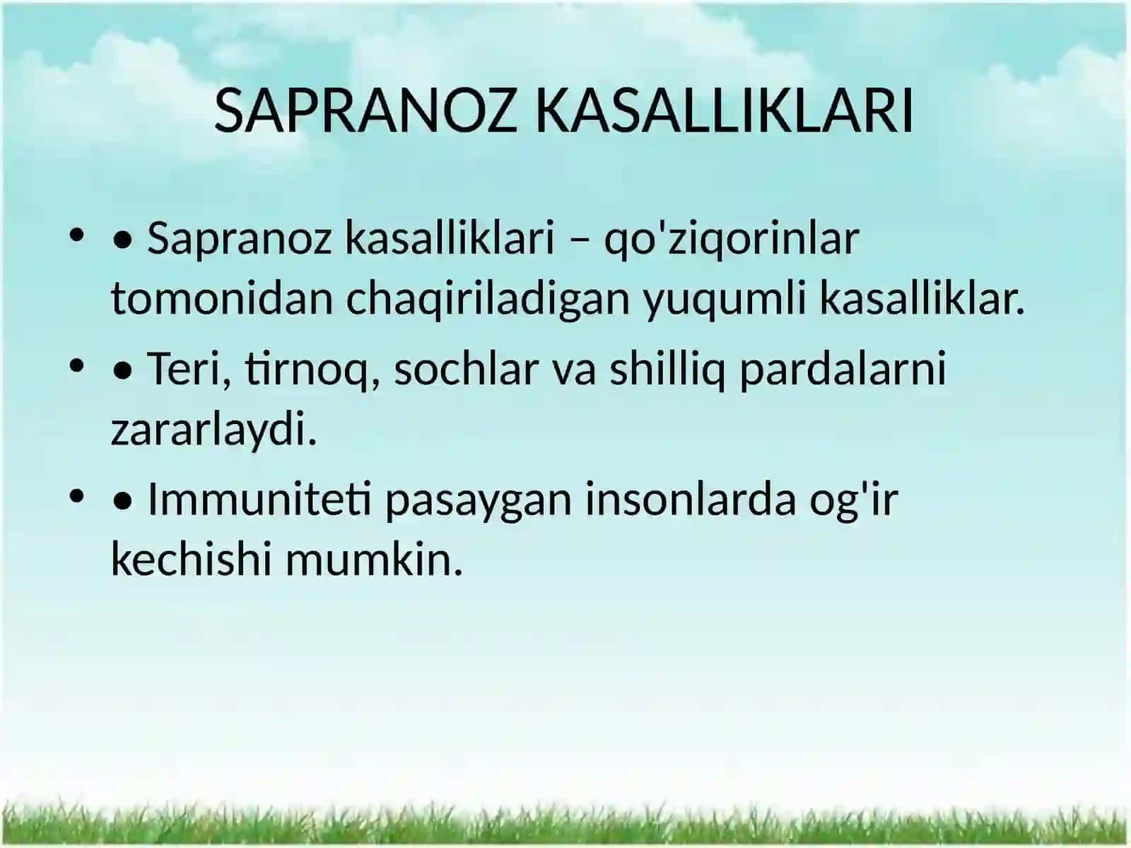 Sapranok kasalliklar haqida umumiy ma'lumot 2