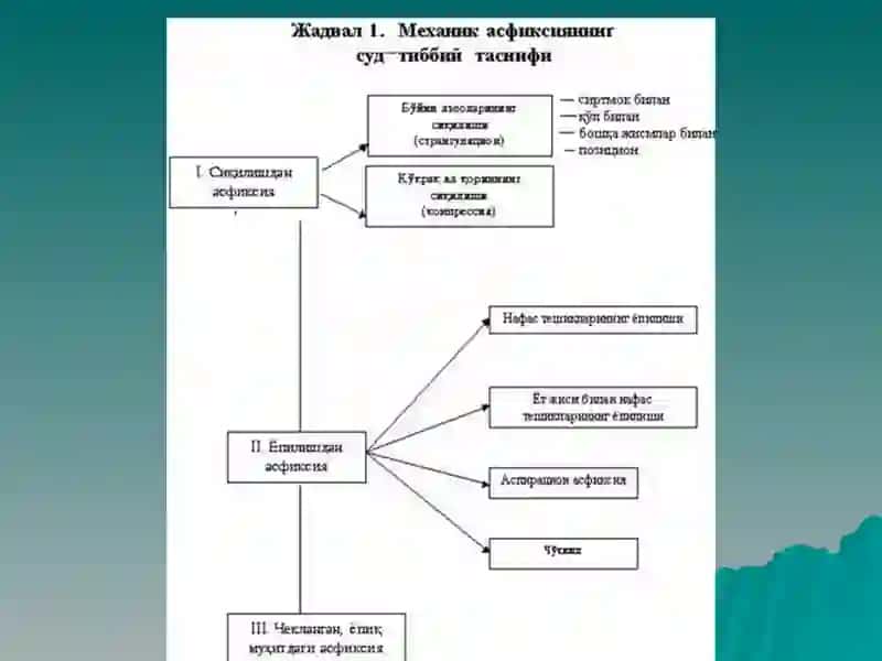 Асфиксия. Болани тўшагида атипик осилиши 2