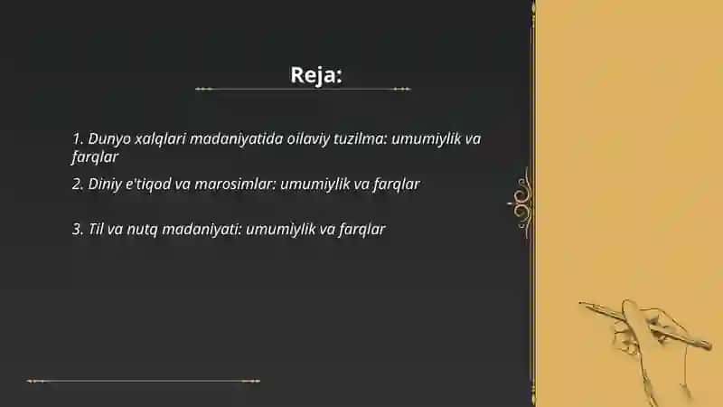 Dunyo xalqlari madaniyatidagi umumiylik va farqlari 2