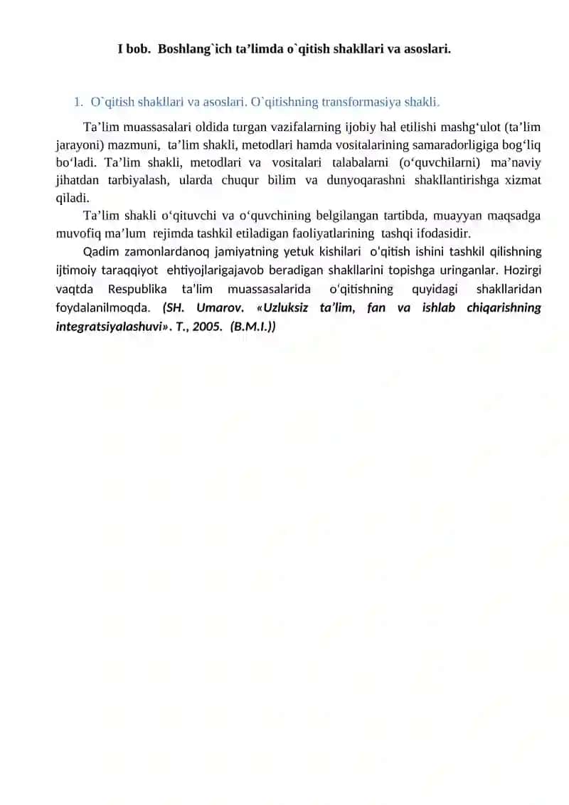 Boshlang`ich ta’limda o`qitish shakllari va asoslari 2