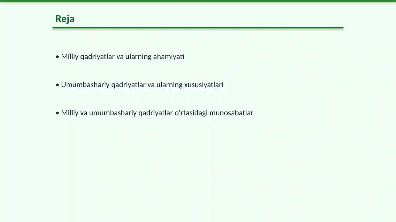 Milliy va umumbashariy qadriyatlar dilalektikasi. Jamiyatning madaniy va manaviy qadriyatlari 2