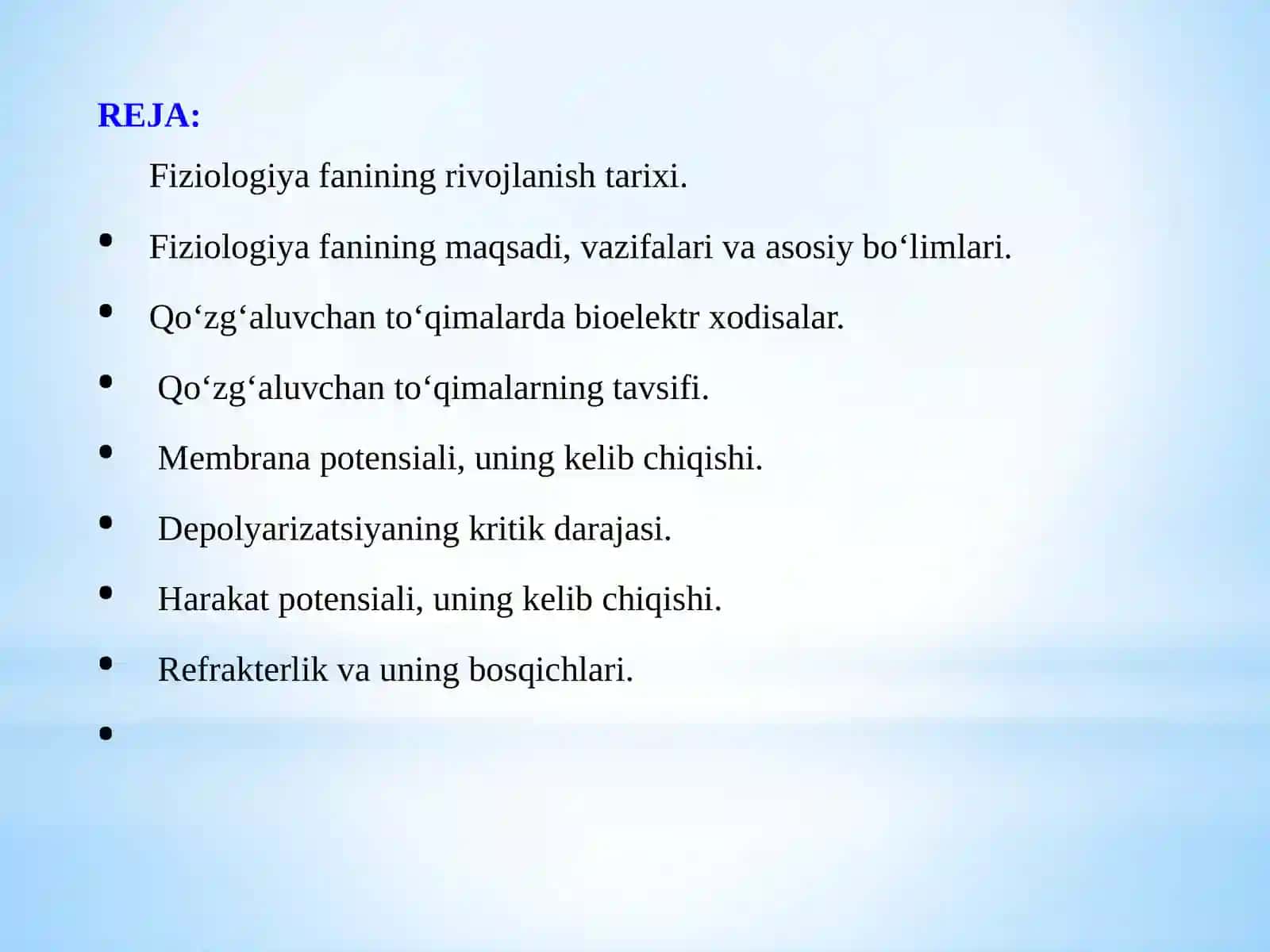 Fiziologiyaga kirish. Qo‘zg‘aluvchan to‘qimalar da bioelektr xodisalar 2