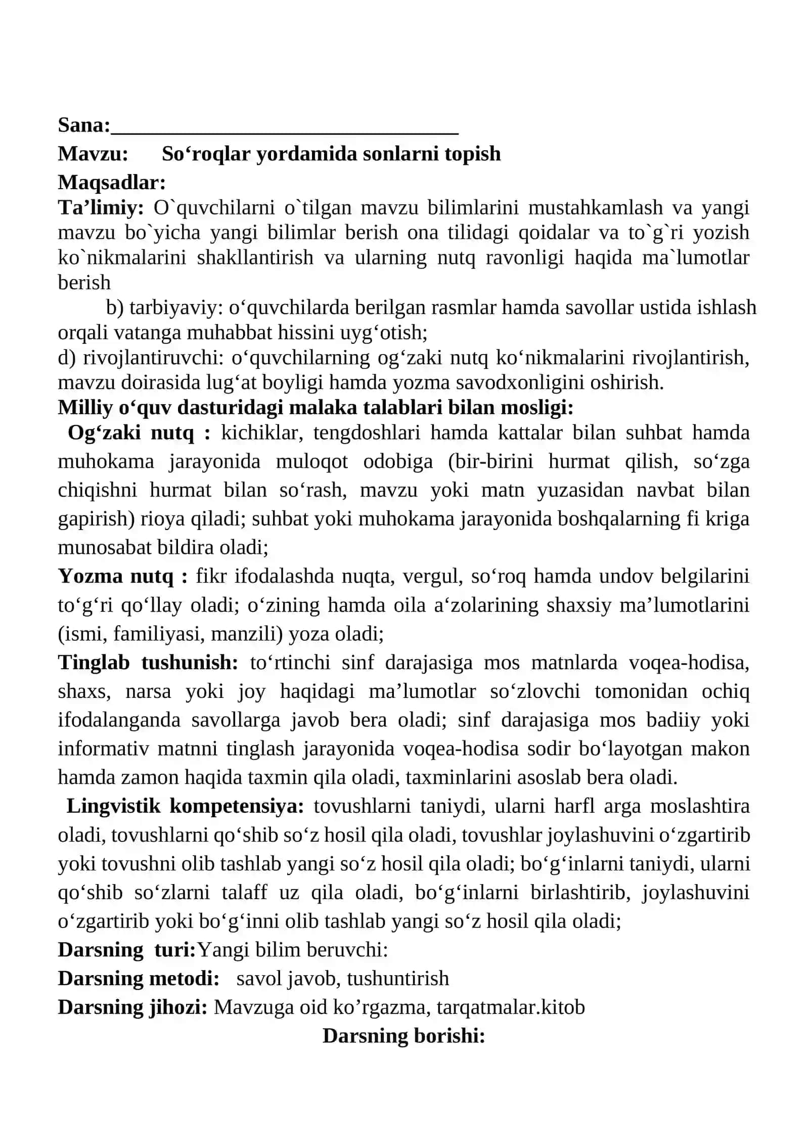 So‘roqlar yordamida sonlarni topish mavzusidagi  4-sinf Ona tili  fanidan dars ishlanmasi 2
