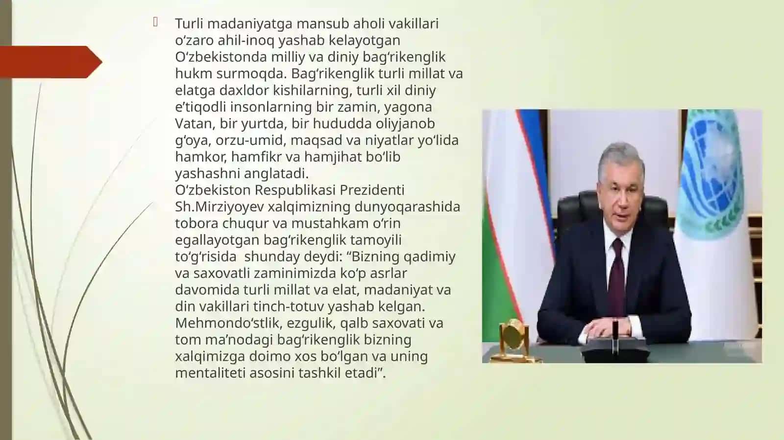 O'zbekiston Respublikasi Prezidenti Shavkat Mirziyoyevning diniy bag'rikenglik sohasidagi qolib bor gan governu qarorlari 2