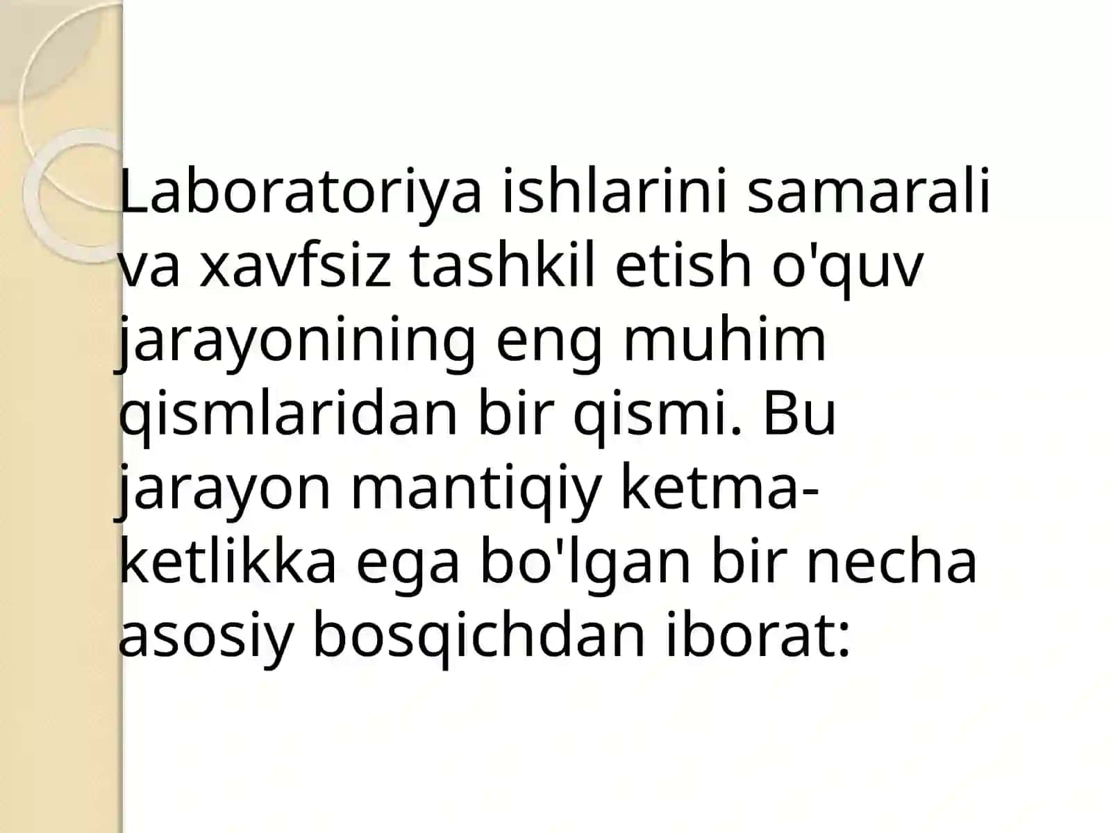 LABORATORIYA ISHLARINI TASHKIL ETISH BOSQICHLARI 2