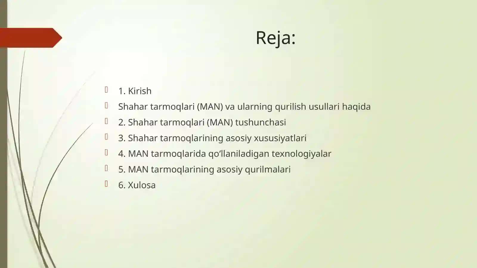 Shahar tarmoqlari (MAN) va ularning qurilish usullari. 2