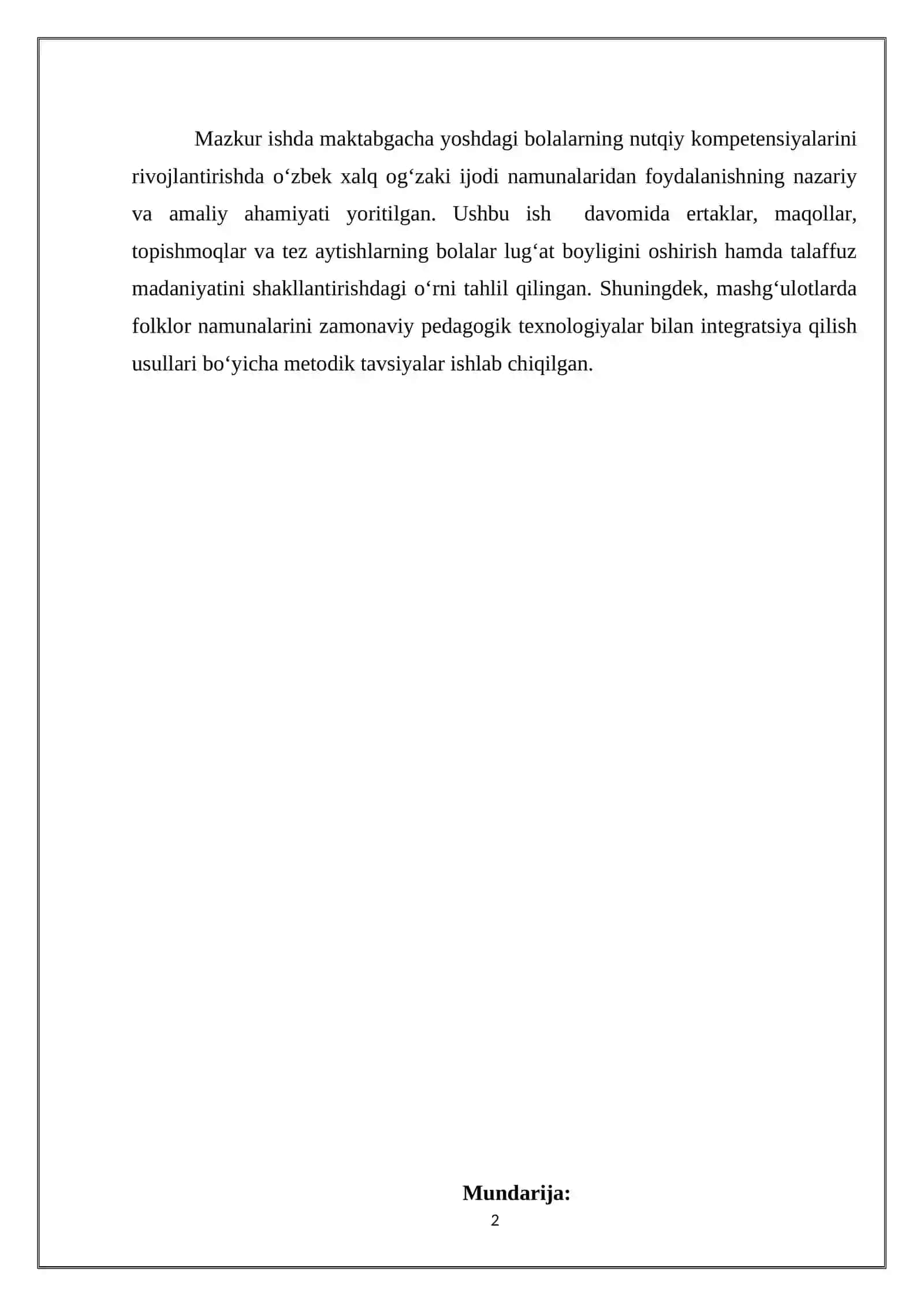 Maktabgacha ta'lim tashkilotida Bolalar nutqini shakllantirishda xalq og'zaki ijodidan foydalanish 2