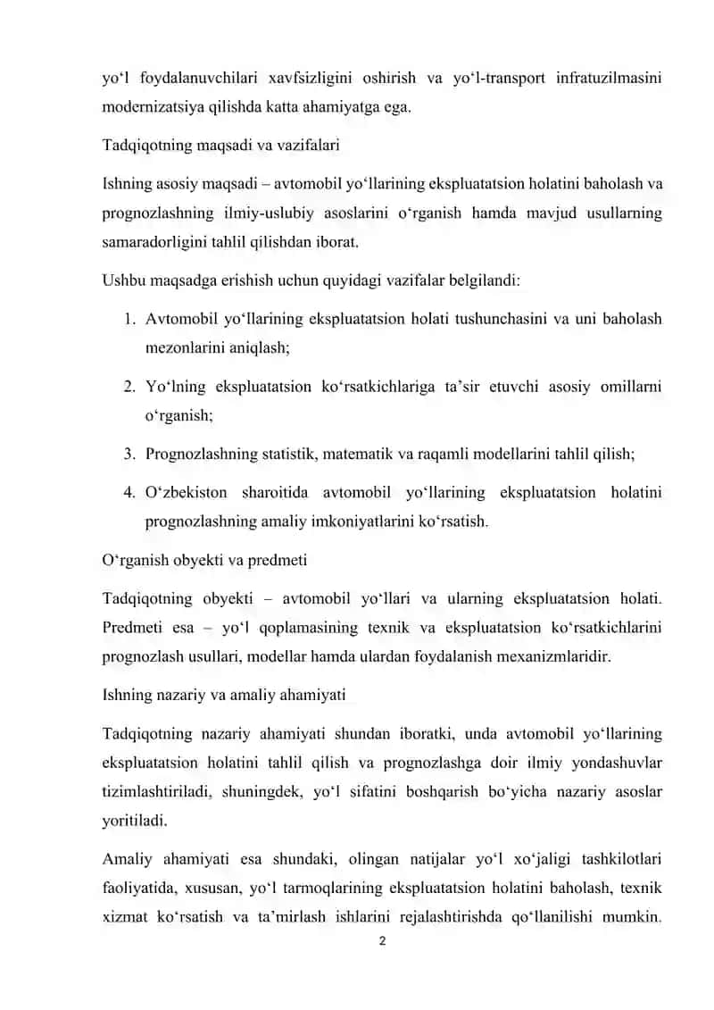 Avtomobil yo‘llarida ekspluatatsion ko‘rsatkichlarni monitoring qilish usullari 2