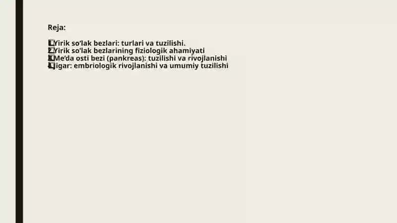 Ovqat hazm qilish tizimi. Yirik so’lak bezlar: turlari, tuzilishi va axamiyati. 2