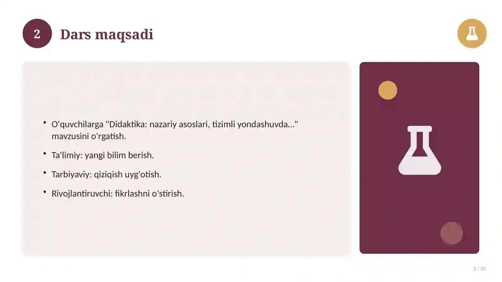 Didaktika: nazariy asoslari, tizimli yondashuvda (Magistrlik dissertatsiyasi mavzusi) 2