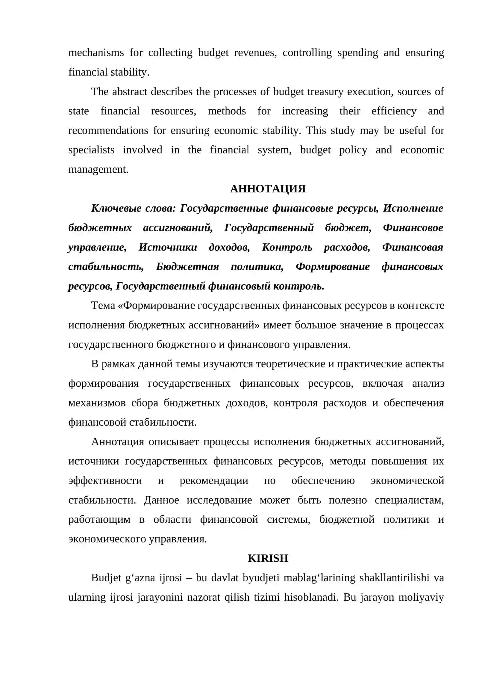 BUDJET GʻAZNA IJROSI SHAROITIDA DAVLAT MOLIYAVIY RESURSLARINI SHAKLLANTIRISH 2