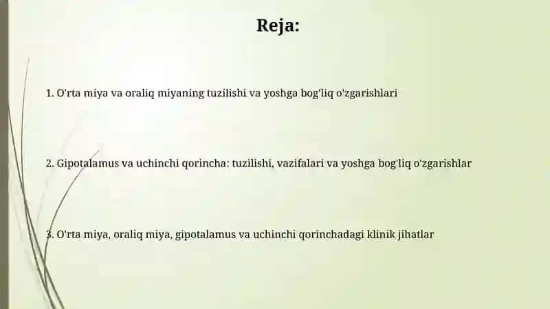 O'rta miya va Oraliq miya tuzilishi va yoshga qarab o'zgarishi. Gipotalamus. III-qorincha 2
