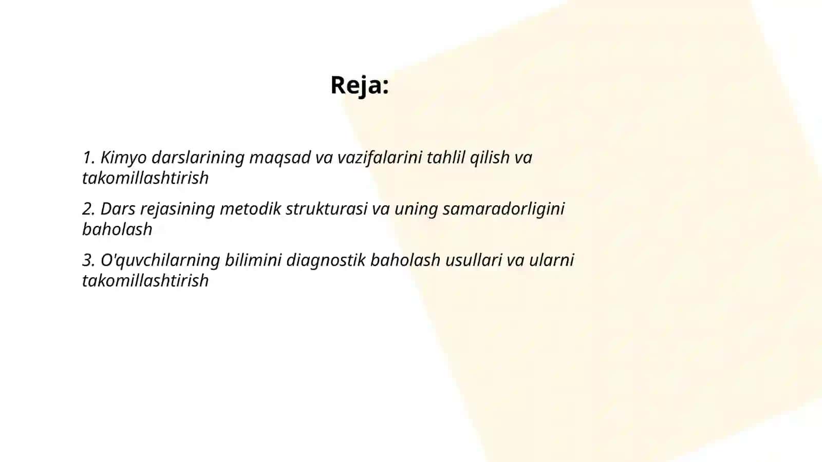 Kimyo darslarini analiz qilish va uni takomillashtirish metodikasi 2