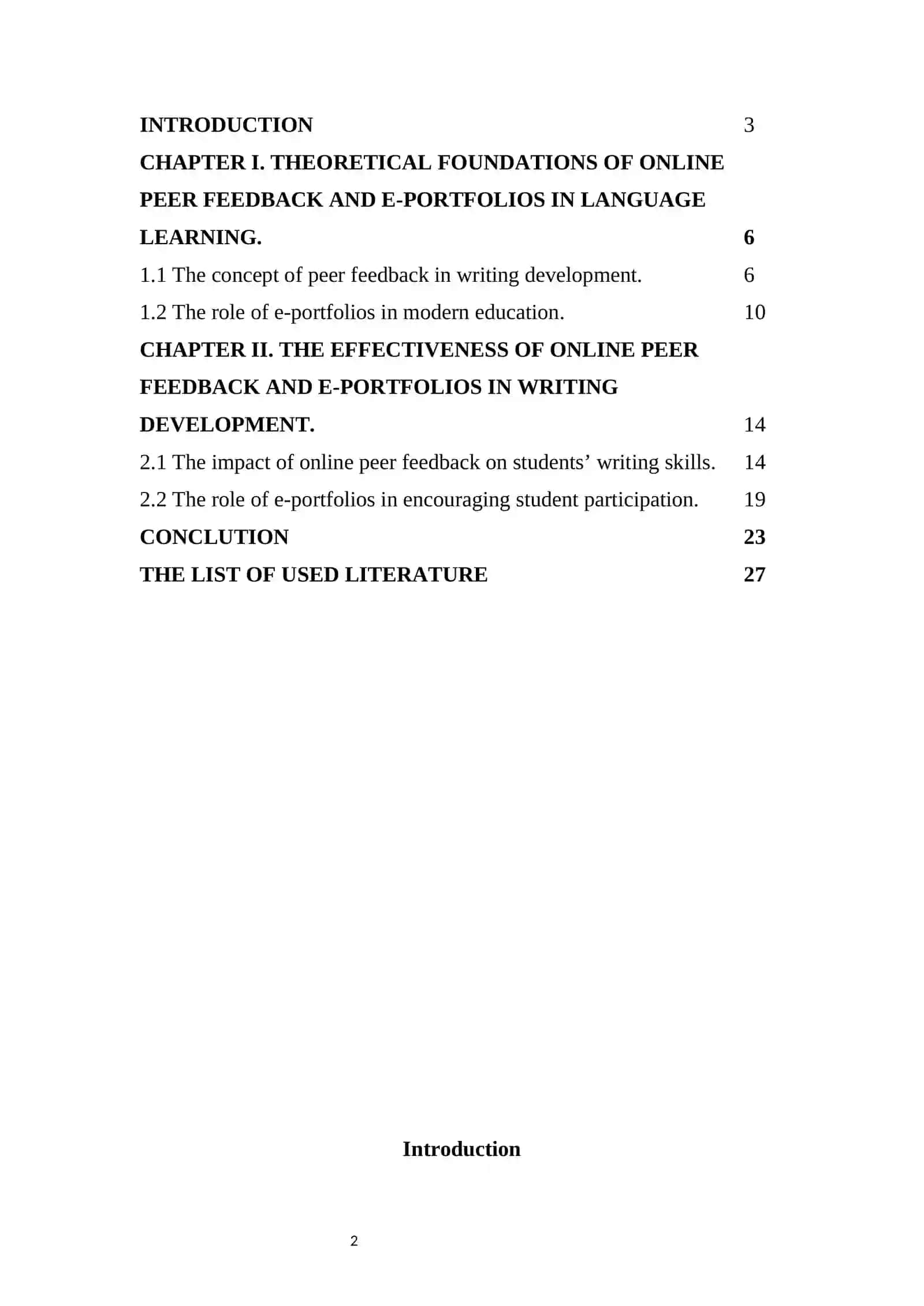 THE EFFECTIVENESS OF ONLINE PEER FEEDBACK AND E-PORTFOLIOS IN DEVELOPING WRITING SKILLS AND ENCOURAGING STUDENT PARTICIPATION 2