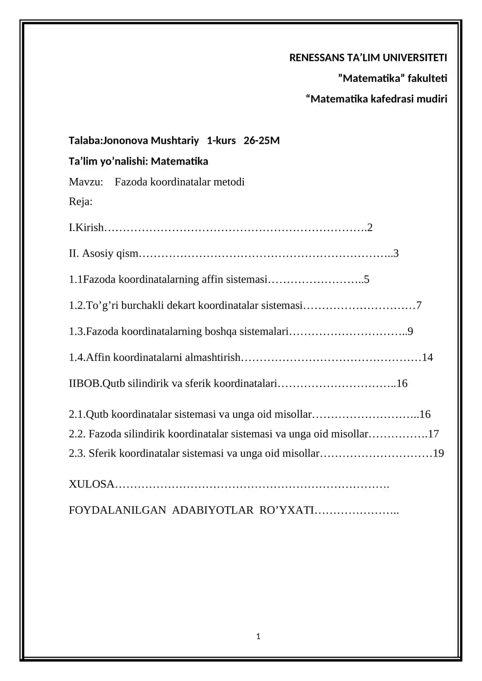 Fazoda koordinatalar metodi 2