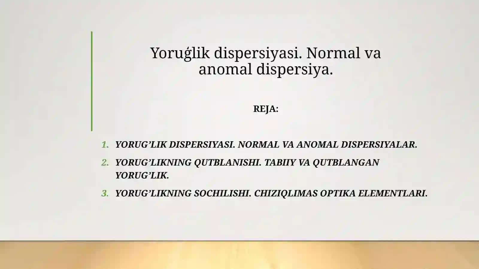 Yoruģlik dispersiyasi. Normal va anomal dispersiya 2