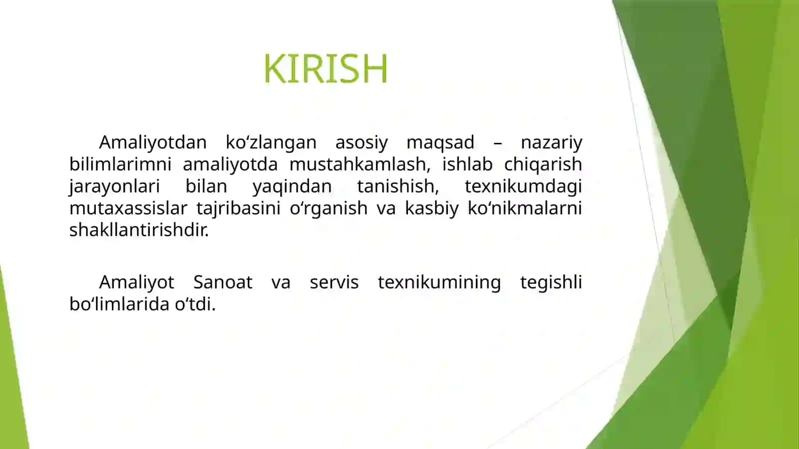 Sanoat va servis texnikumida ishlab chiqarish amaliyotidan lavhalar 2