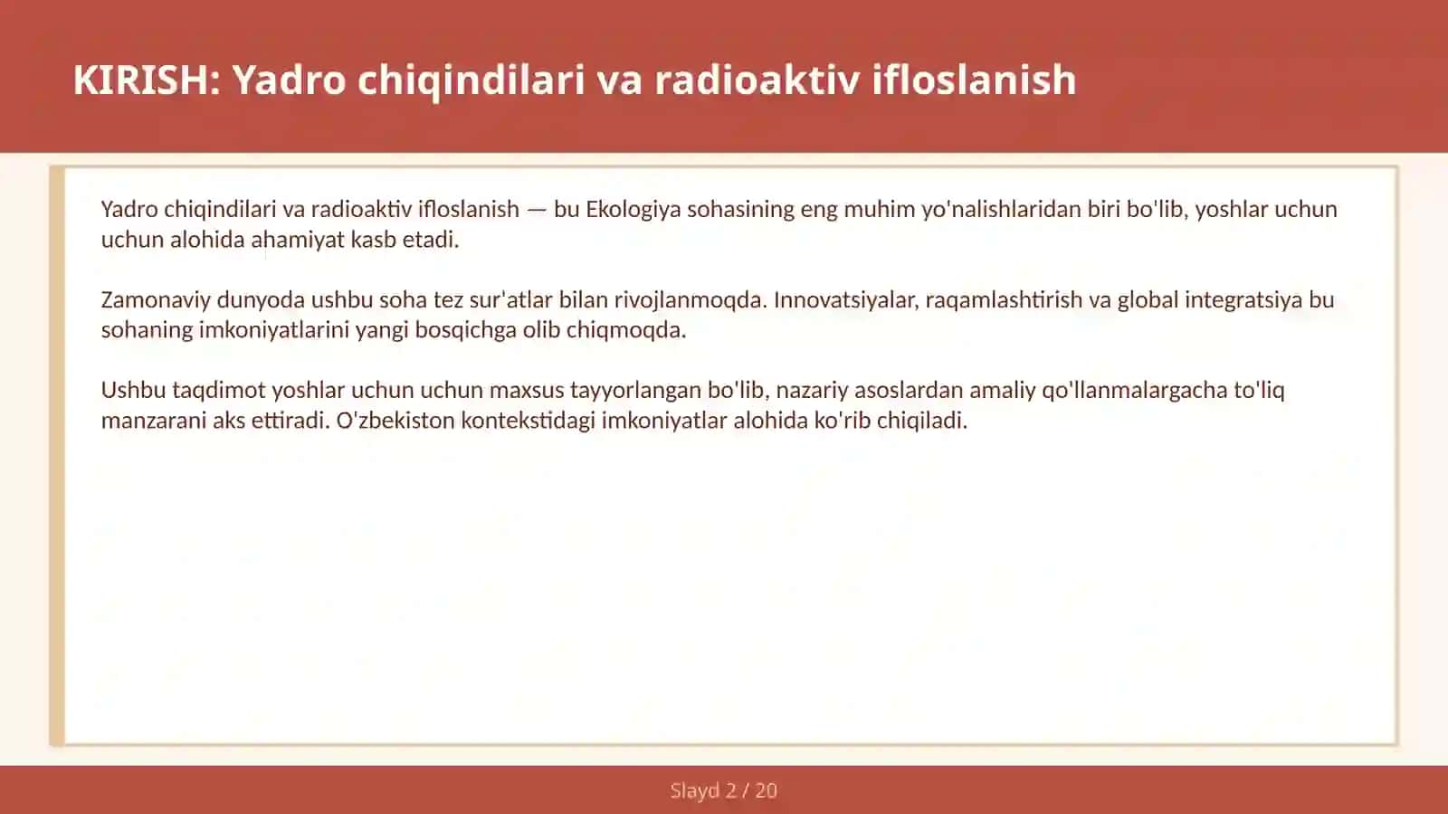 Yadro chiqindilari va radioaktiv ifloslanish 2