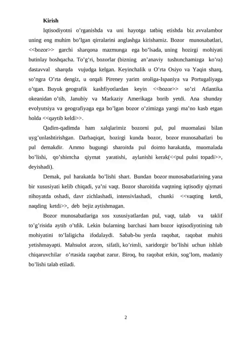 Natural va tovar xo’jaligi, ularning belgilari 2