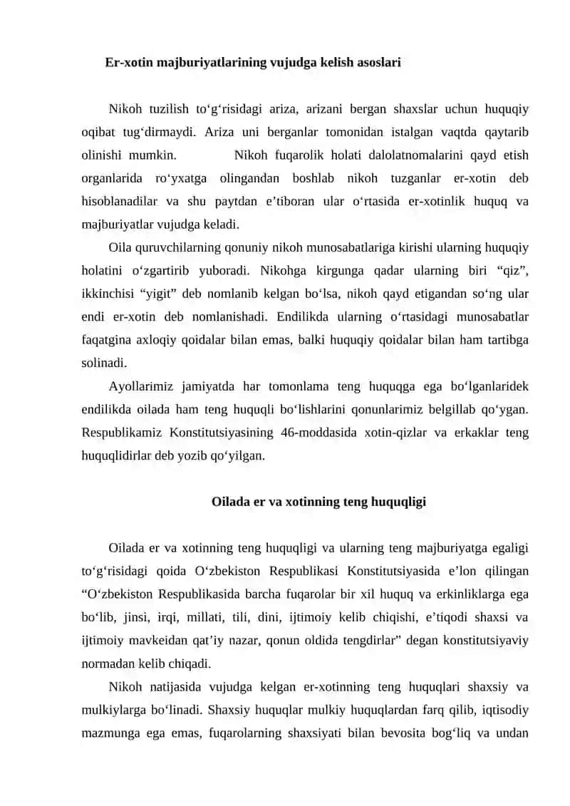 Er-xotinning mulkiy huquq va majburiyatlari 2