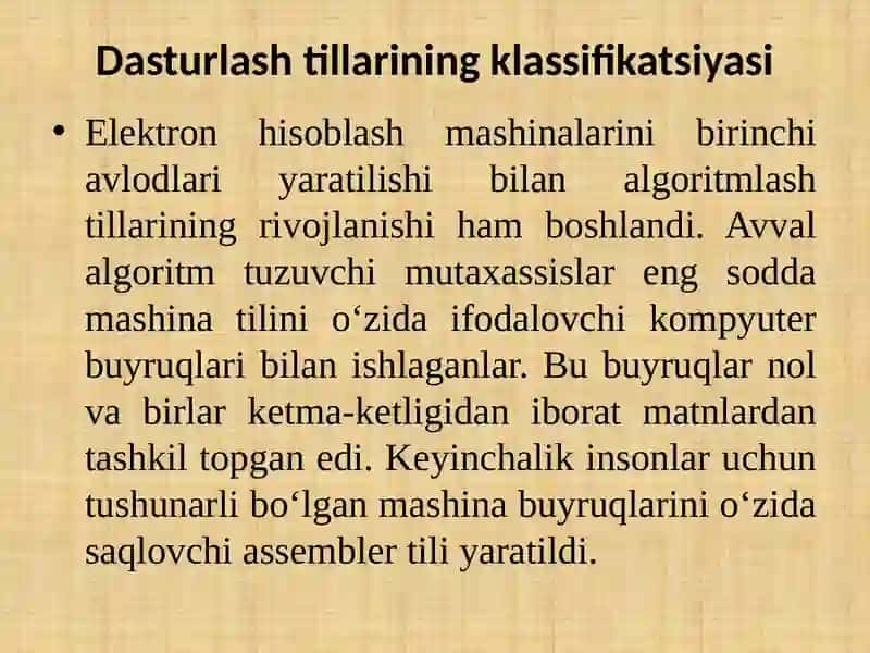 Dasturlash tili asoslari va klassifikatsiyasi 2