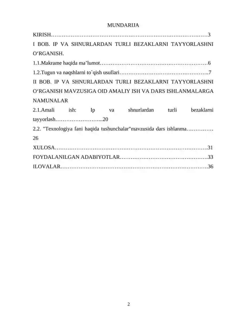 IP VA SHNURLARDAN TURLI BEZAKLARNI TAYYORLASH KURS ISHI 2