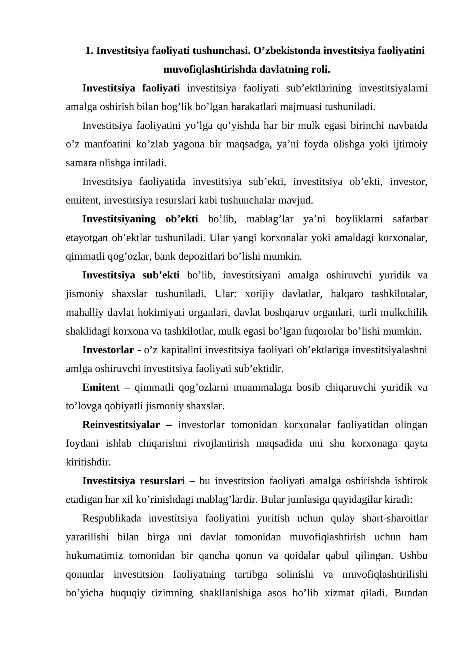 Investitsiya faoliyatining me’yoriy-huquqiy asoslari 2