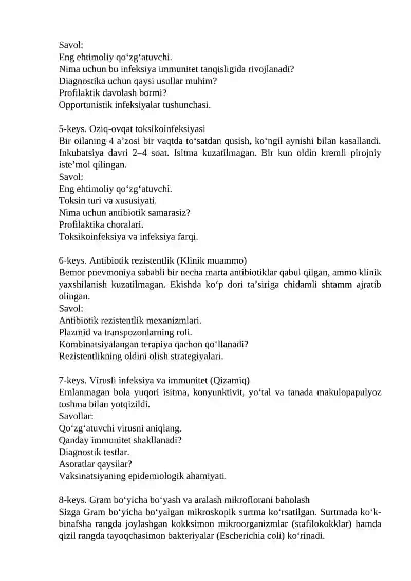 MIKROBIOLOGIYA FANIDAN VAZIYATLI MASALALAR 2