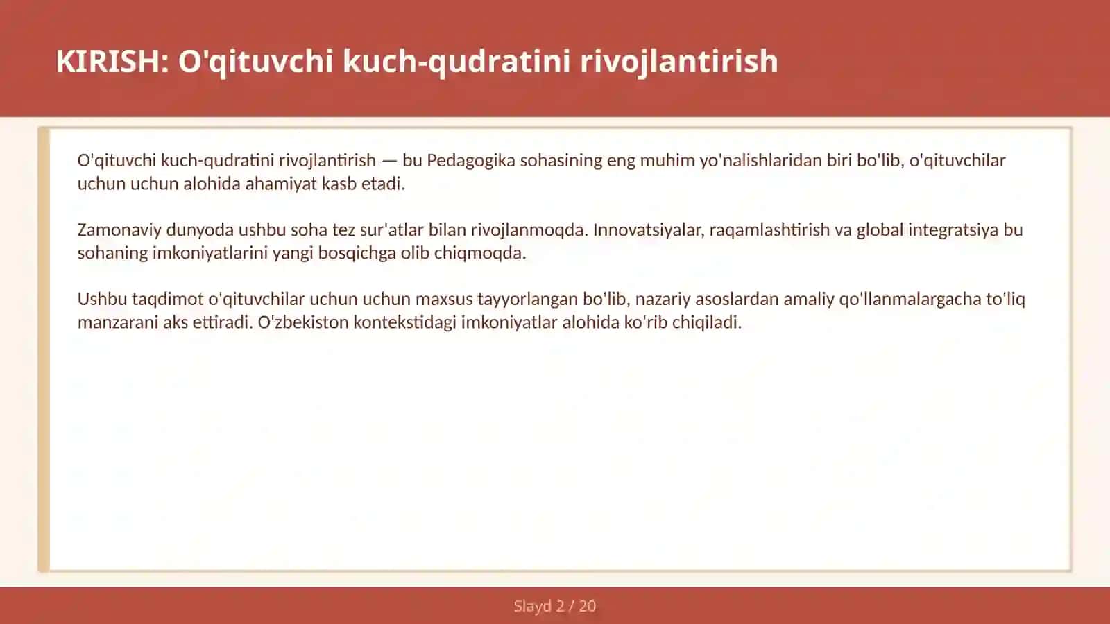 O'qituvchi kuch-qudratini rivojlanish 2