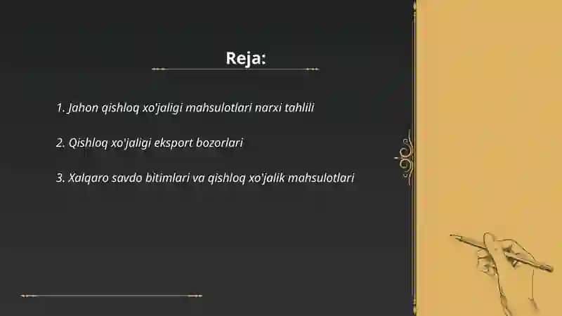 Jahon qishloq xo'jaligi mahsulotlari narxi tahlili 2
