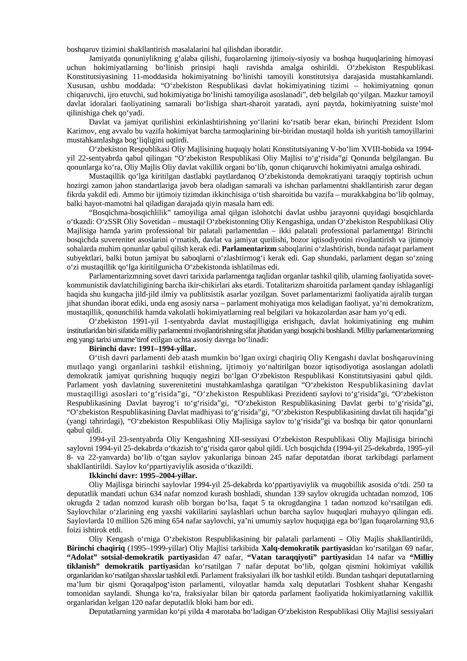 Oʻzbekistonda demokratik, fuqarolik jamiyati asoslarining shakllanishi, amalga oshirilgan siyosiy islohotlar 2