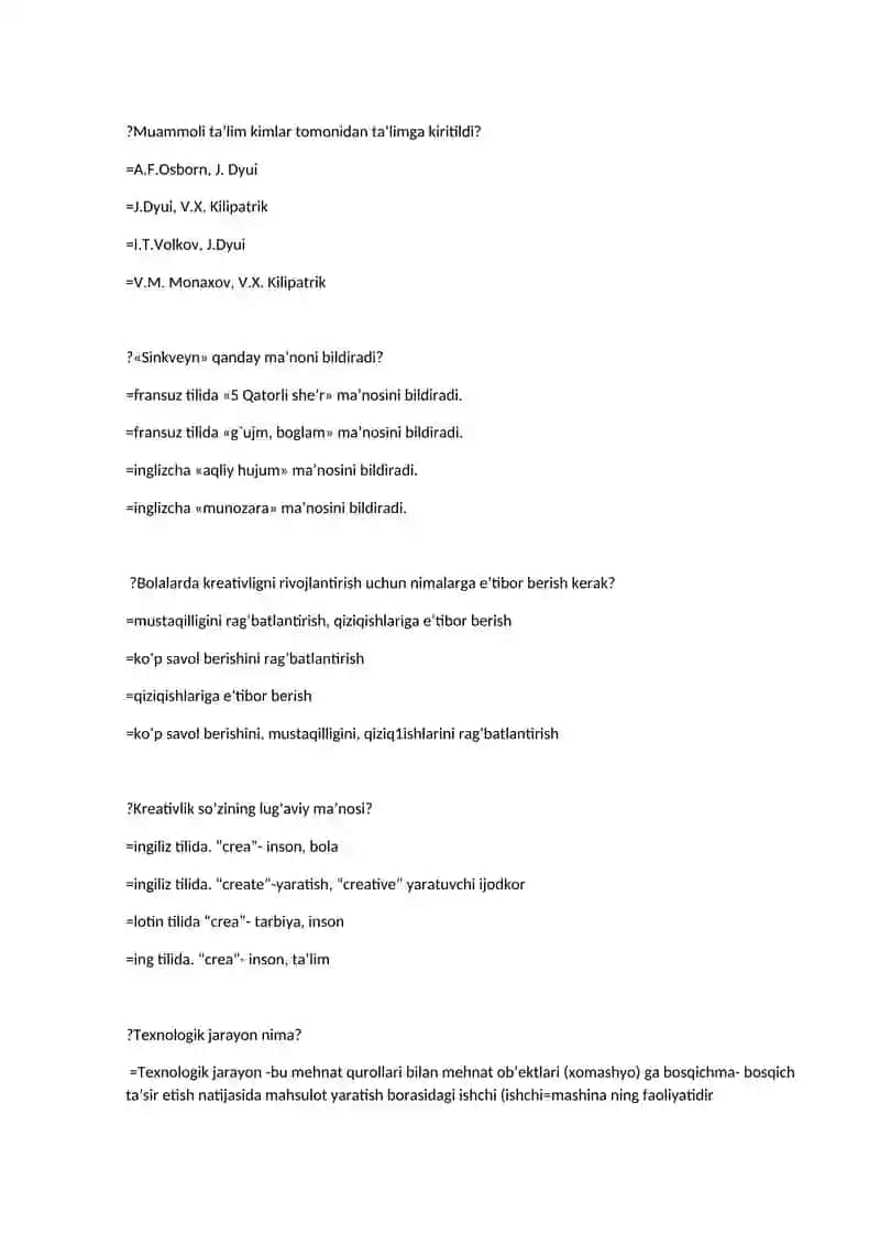 Psixologiyada kim tomonidan shaxs kreativligini aniqlovchi test ishlab chiqilgan? 2