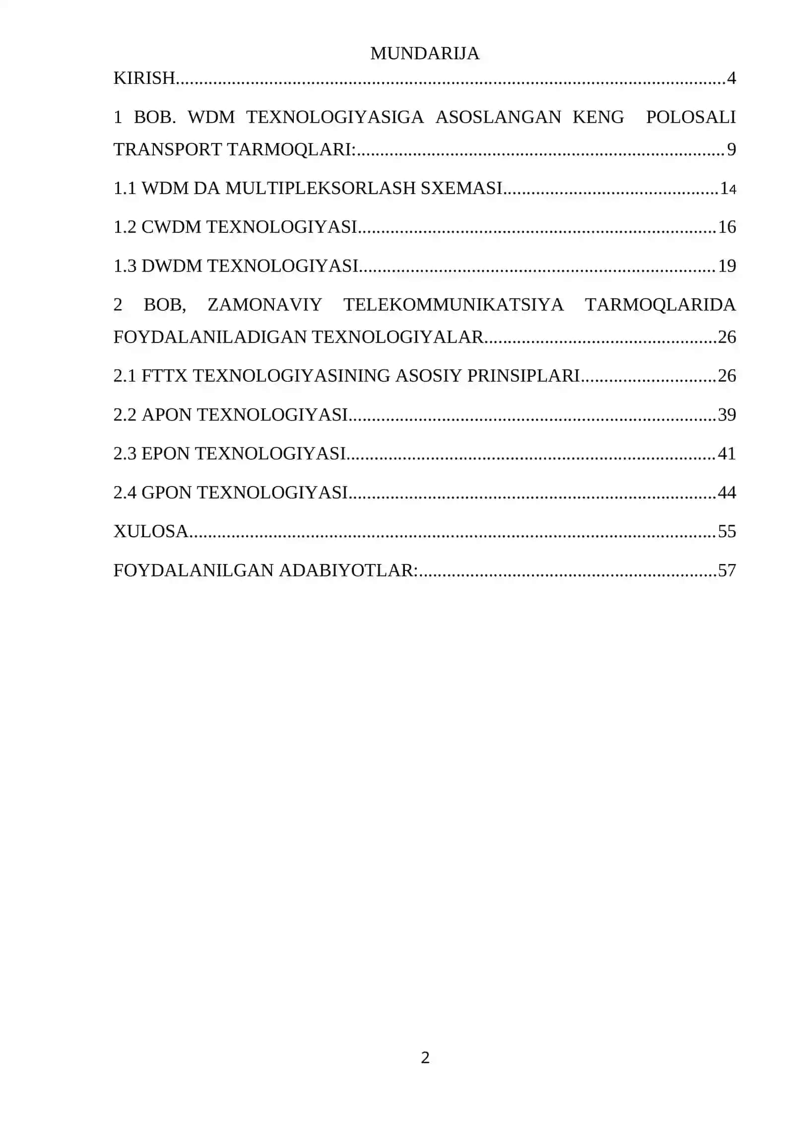 zamonaviy optik telekomunikatsiya tarmoqlarida qollaniladigan texnologilar 2