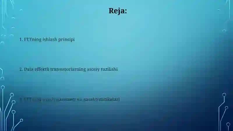 Dala-effektli tranzistorlarning asosiy xususiyatlari 2