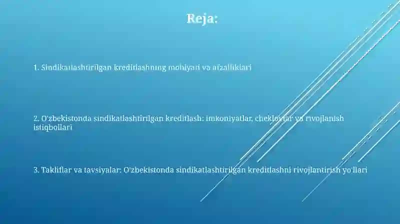 Sindikatli kreditlash xususiyatlari va uni mamlakatimizda qo'llash imkoniyatlari 2