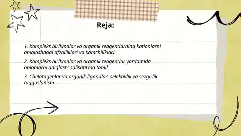 Kationlar va anionlar tahlilida kompleks birikmalar va organik reagentlarning ahamiyatini taqqoslash 2