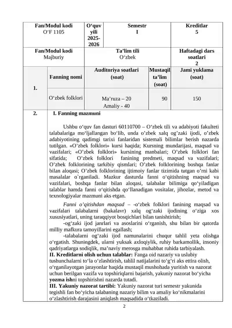 O‘zbek Folklori 2