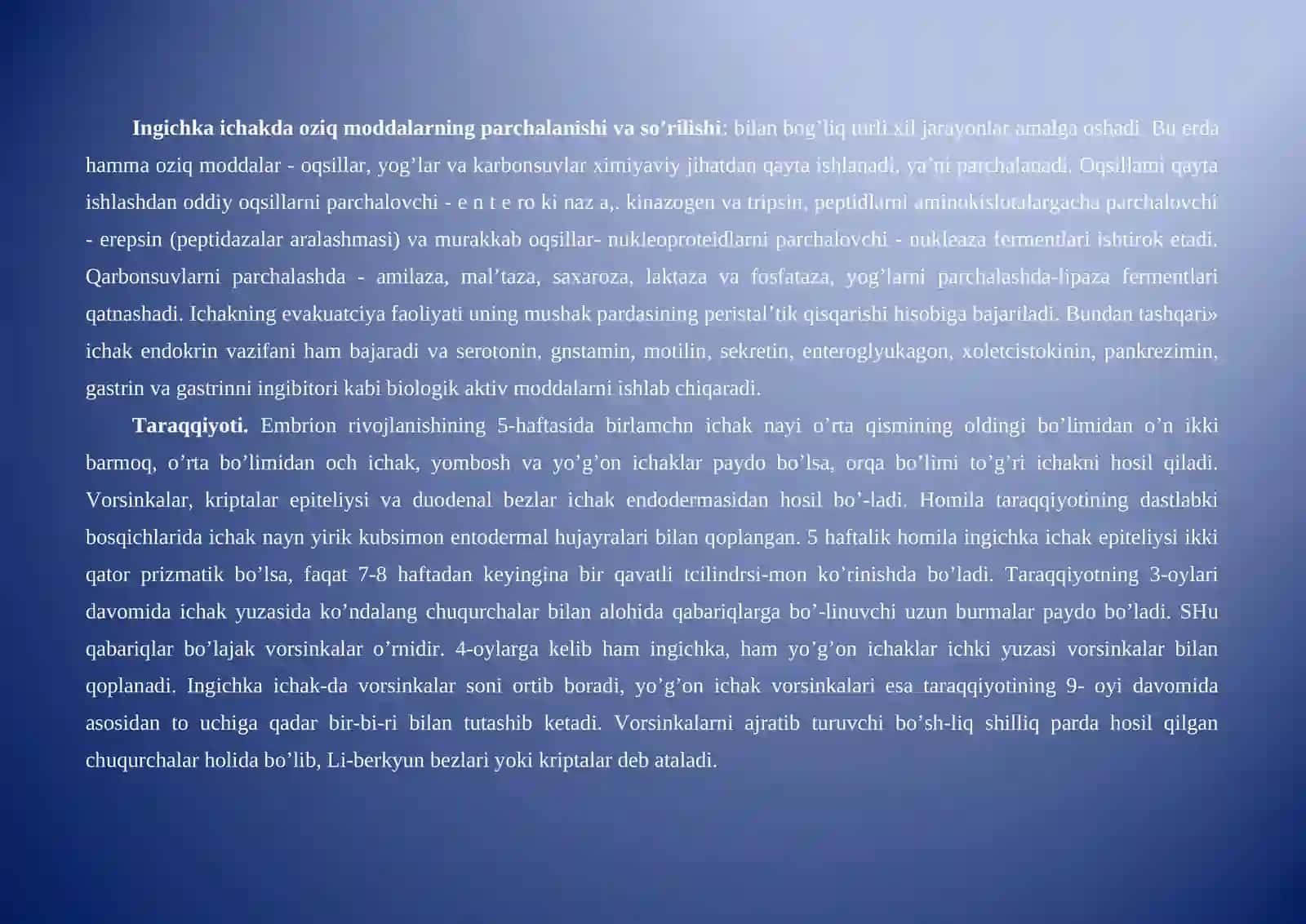 Ingichka va yo’g’on ichakda oziq moddalarining parchalanishi 2