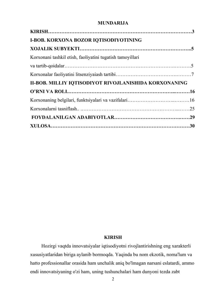 KORXONA BOZOR IQTISODIYOTINING XOJALIK SUBYEKTI, MILLIY IQTISODIYOT RIVOJLANISHIDA KORXONANING O’RNI VA ROLI 2