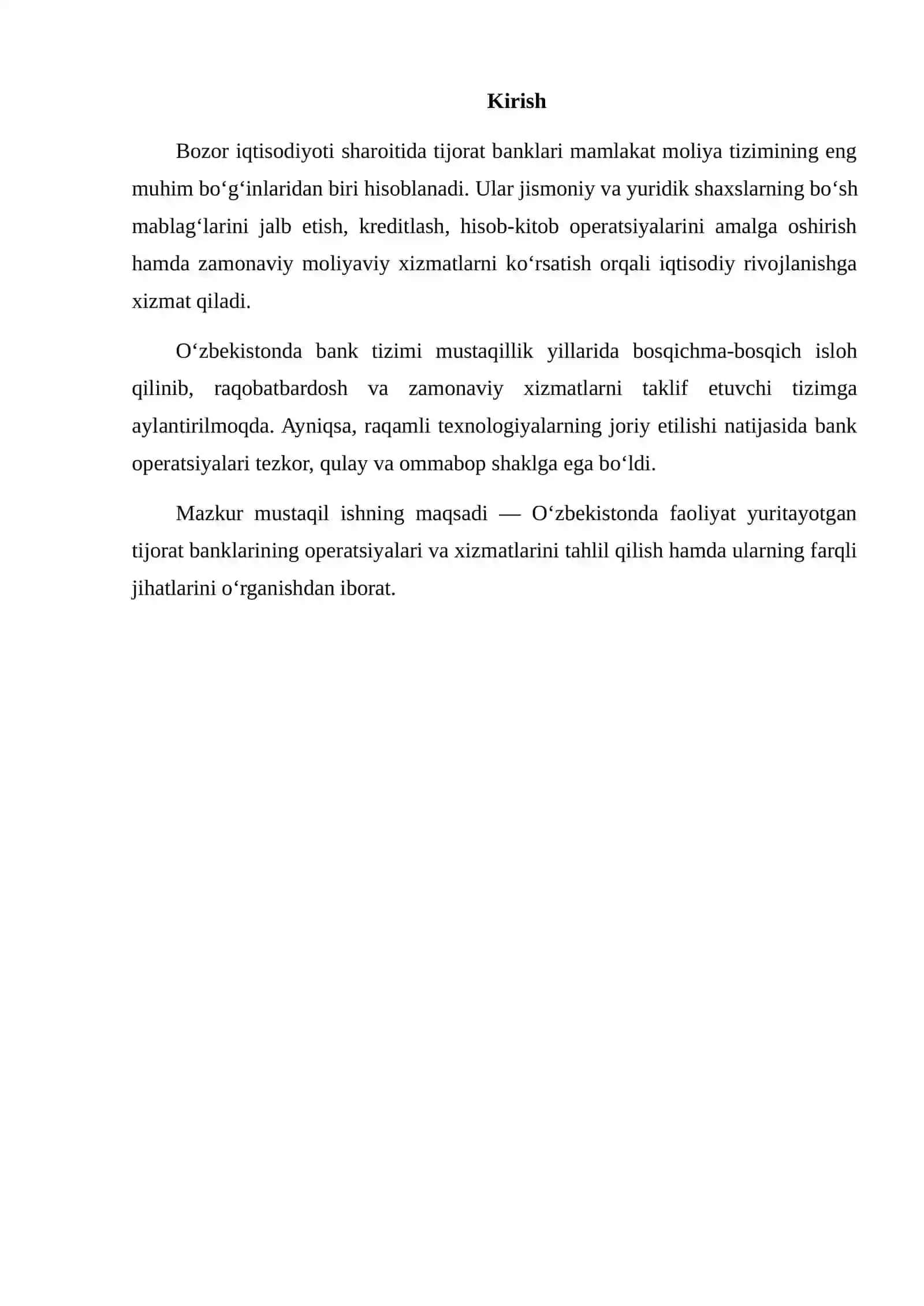 O‘ZBEKISTONDA TIJORAT BANKLARINING OPERATSIYALARI VA XIZMATLARINI FARQLI TOMONLARINI O‘RGANISH 2