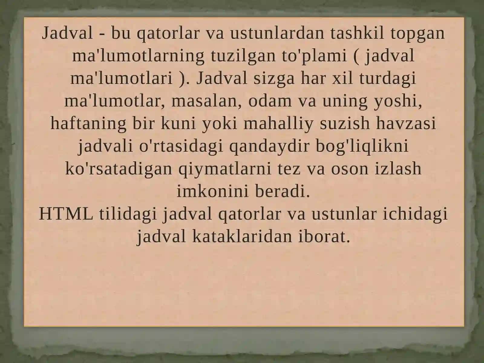 HTML jadvallari, shaklni boshqarish elementlari 2
