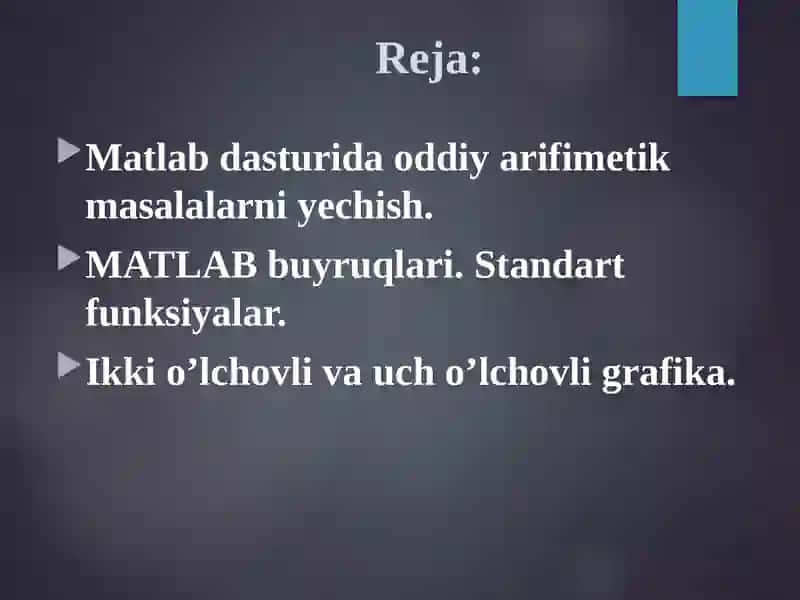 MATLAB dasturlarida formulalarni hisoblash va grafiklarni chizish 2