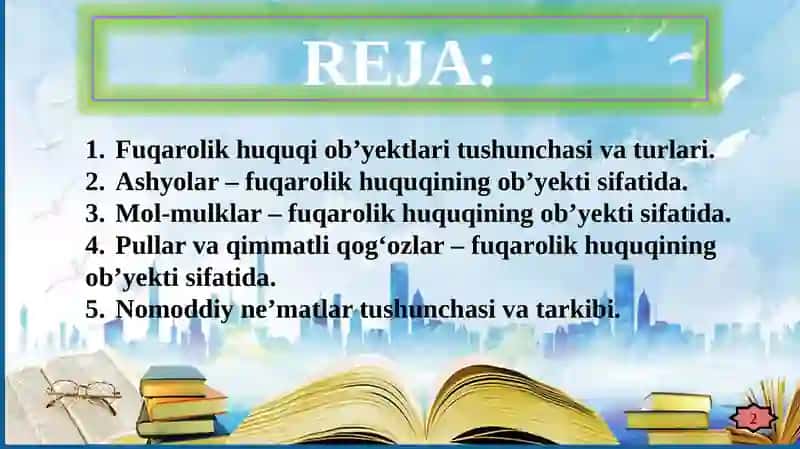 Fuqarolik Huquqiy Munosabat Ob'ektlari 2