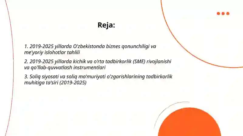 O`zbekistonda tadbirkorlik muhiti tahlili 2019-2025 2