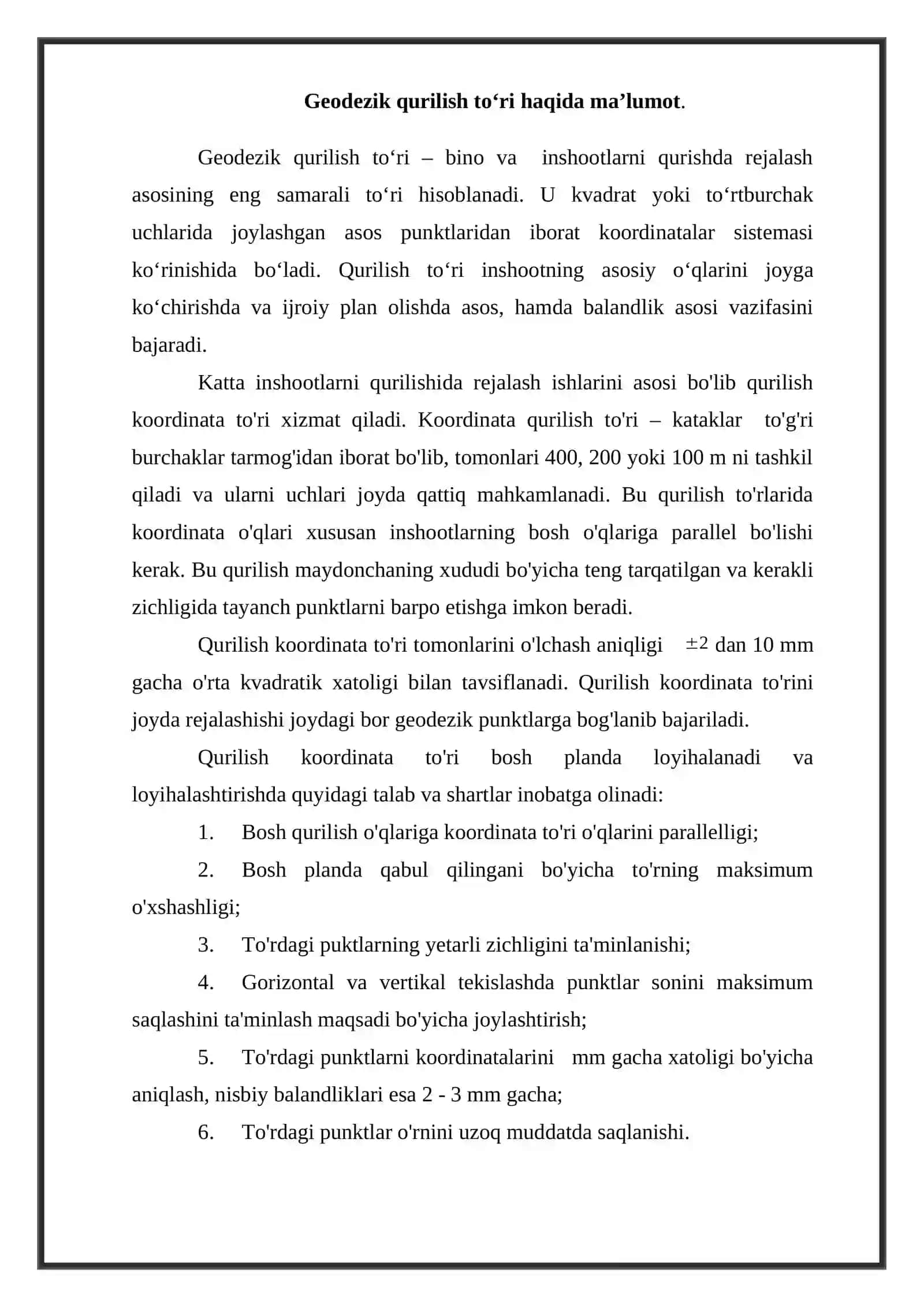 Geodezik qurilish to'ri loyihasini tuzish 2