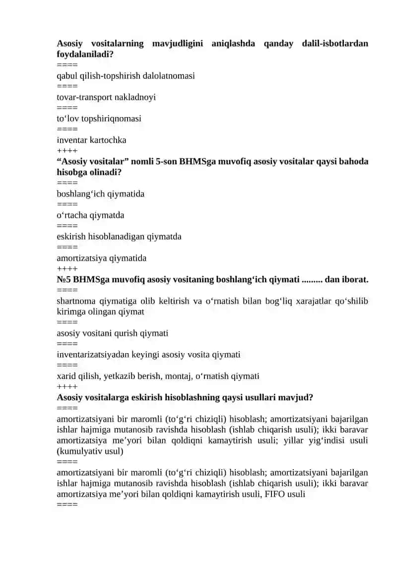 "BOSHQA TARMOQLARDA AUDIT" FANIDAN TEST SAVOLLARI 2